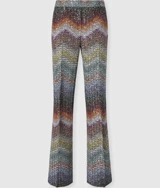 Pantalone flare in maglia zig zag greca con paillettes Missoni