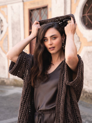 Cardigan traforato con cappuccio Brunello Cucinelli