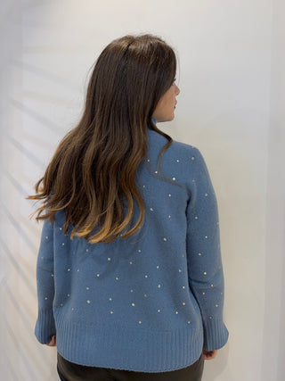 Maglia celeste polvere con strass applicati Vanisè