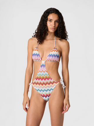 Costume trikini in viscosa lamé con macro zig zag Missoni