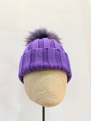 Berretto con pom-pon viola Regina Cachemire