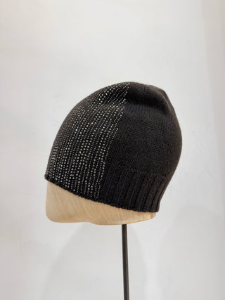 Berretto con strass marrone Regina Cachemire