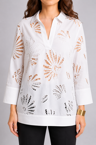 Camicia con lavorazione traforata bianca Clips Tricot
