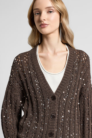 Cardigan in fettuccia di cotone e paillettes Peserico
