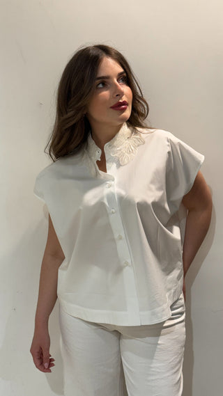 Camicia in popeline di cotone con collo in merletto Fabiana Filippi