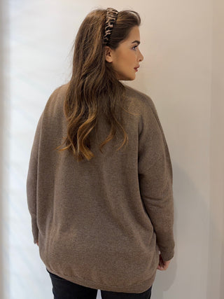 Maglia boxy tortora in cachemire Vanisè