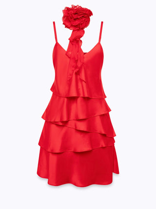 Abito in raso con balze con fusciacca rosso Blugirl