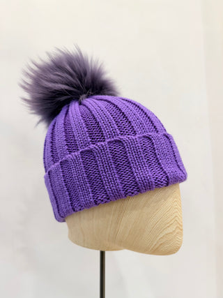Berretto con pom-pon viola Regina Cachemire