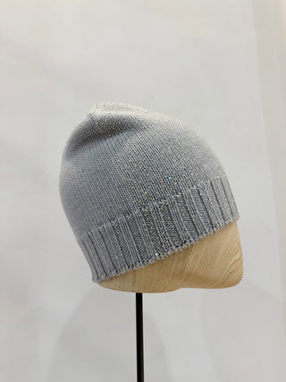 Berretto con strass grigio perla Regina Cachemire