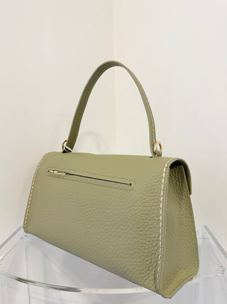 Borsa Valentina in pelle martellata color salvia Visonà