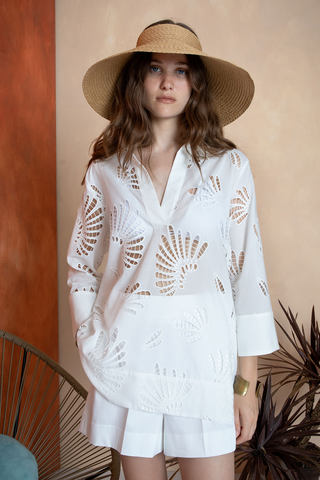 Camicia con lavorazione traforata bianca Clips Tricot