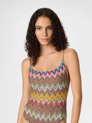 Costume intero in viscosa lamé con macro zig zag Missoni