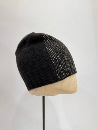 Berretto con strass marrone Regina Cachemire