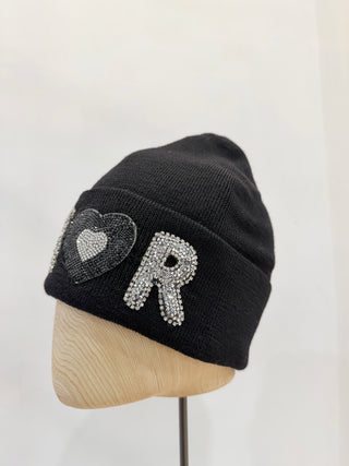 Berretto con scritta Amor in pietre e strass Regina Cachemire