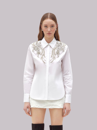 Camicia in cotone con patch di cristalli Blugirl