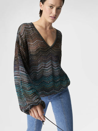 Blusa over in viscosa chevron lamé con paillettes Missoni