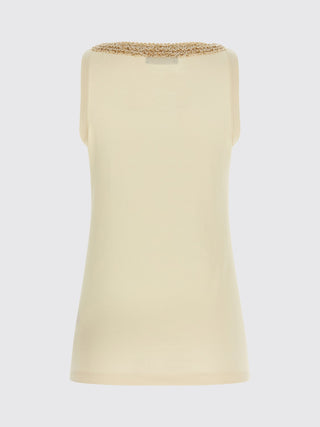 Canotta con ricamo di perline color beige Fabiana Filippi