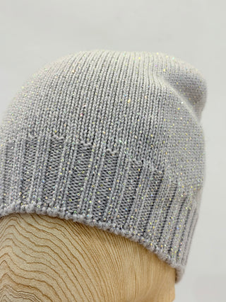 Berretto con strass grigio perla Regina Cachemire