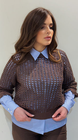 Maglia traforata in cotone e paillettes Peserico