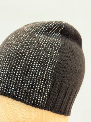 Berretto con strass marrone Regina Cachemire