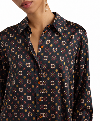 Camicia Arles in raso stretch di seta stampata Momonì