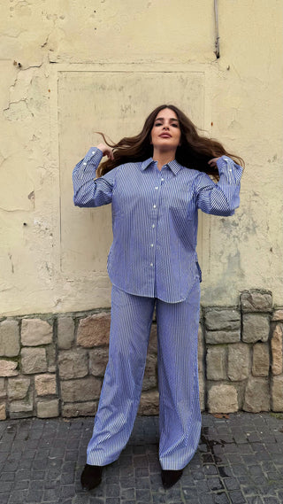 Pantalone palazzo a righe con micro-cristalli Parosh