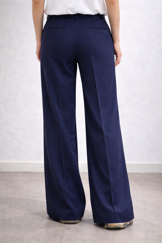 Pantalone palazzo in fresco lana blu Parosh