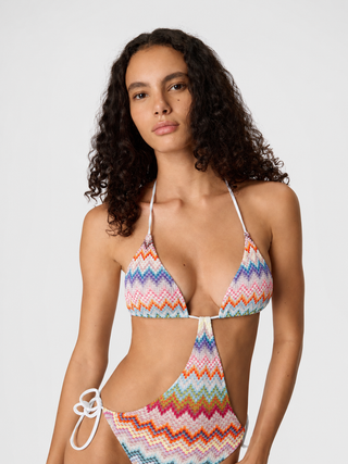 Costume trikini in viscosa lamé con macro zig zag Missoni