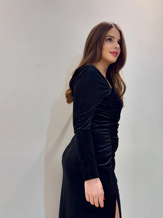 Abito in velluto con scollo asimmetrico Clips