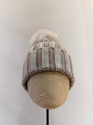 Berretto con pom-pon beige Regina Cachemire