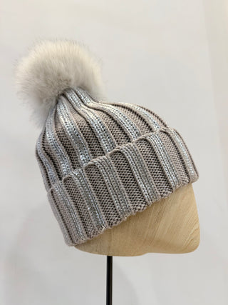 Berretto con pom-pon beige Regina Cachemire