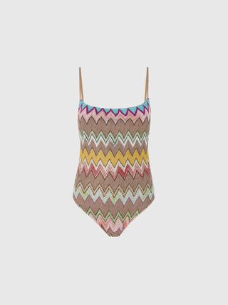 Costume intero in viscosa lamé con macro zig zag Missoni