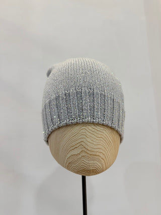 Berretto con strass grigio perla Regina Cachemire