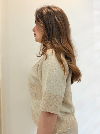 Maglia boxy in tweed cotone a righe con paillettes Fabiana Filippi