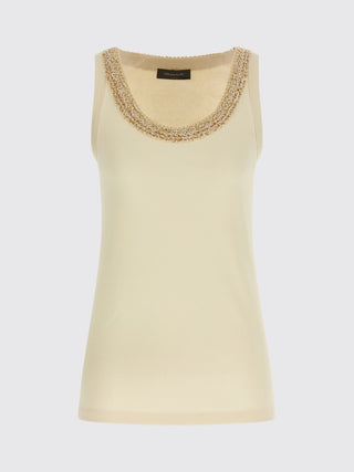 Canotta con ricamo di perline color beige Fabiana Filippi