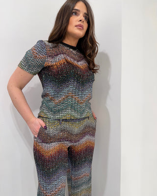 T-Shirt in maglia zig zag greca con paillettes Missoni