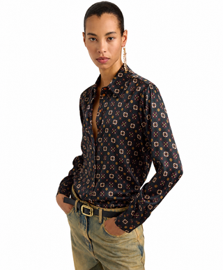 Camicia Arles in raso stretch di seta stampata Momonì