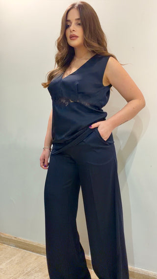 Pantalone palazzo con elastico blu Parosh