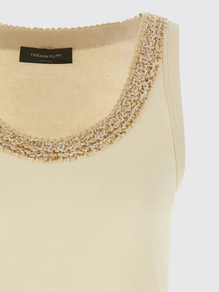 Canotta con ricamo di perline color beige Fabiana Filippi
