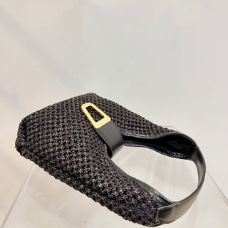 Borsa Kate mini in rafia color nero