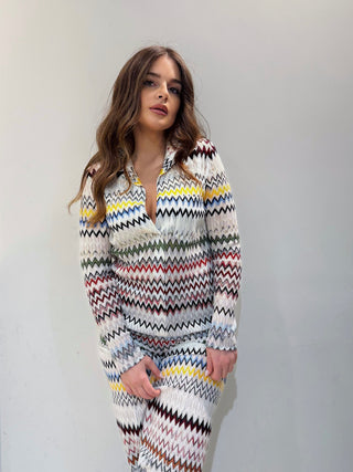 Pantalone ampio in viscosa e cotone motivo zig zag Missoni