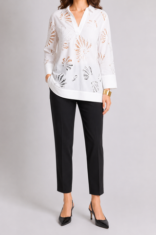 Camicia con lavorazione traforata bianca Clips Tricot