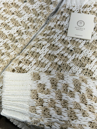 Cardigan con zip in misto lino cotone e lurex Peserico