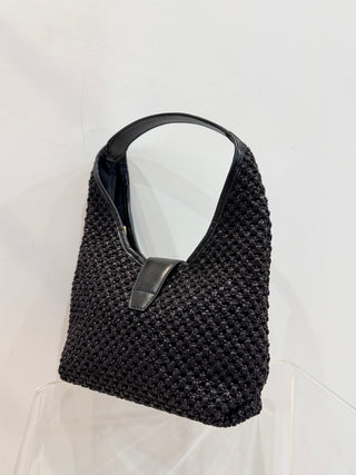 Borsa Kate mini in rafia color nero
