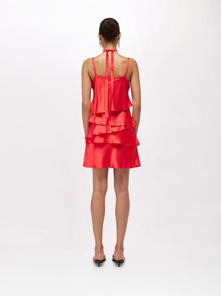 Abito in raso con balze con fusciacca rosso Blugirl