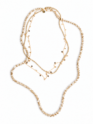 Collana lunga tre giri Eydis in mix di perle di vetro sfaccettato Momonì