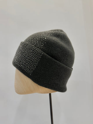 Berretto con strass verde scuro Regina Cachemire