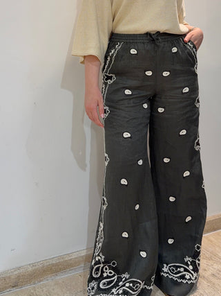 Pantalone in lino con disegni Parosh