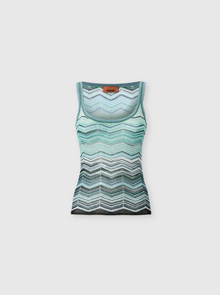 Top girocollo smanicato in viscosa chevron lamé con paillettes Missoni