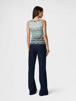 Top girocollo smanicato in viscosa chevron lamé con paillettes Missoni